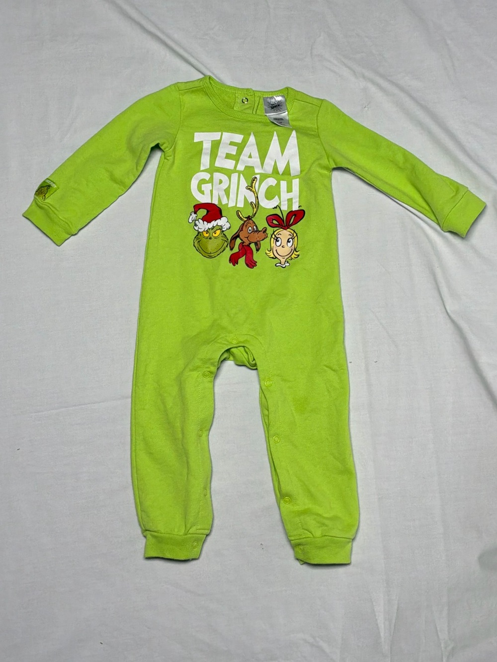 Dr. Seuss The Grinch Team Grinch Baby Christmas Sleeper Green Long Sleeve Romper